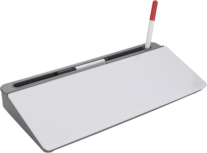 IRSTBL - Glass Desktop Whiteboard with Storage – Includes 4 Dry Erase Markers & Eraser – Slanted Writing Surface for Office, Desk, Home, School, Classroom Use