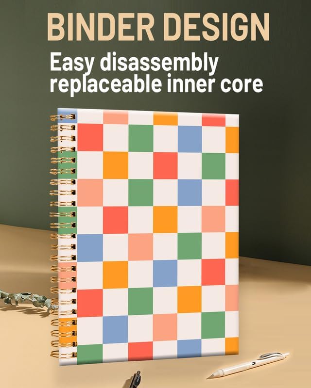 Spiral Journal Notebook for Women,A5 College Ruled Notebooks 6"x 8.4", 120 Pages (60 Sheets) Lined Journal with Premium Thick Paper,Perfect for School Office Home(Retro Colorful Checkered)