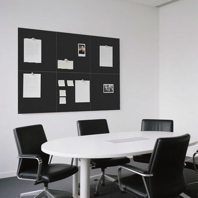 Large Cork Board Alternative, 11.8''x11.8'' 6 Pack Felt Bulletin Board with Safe Removable Adhesive Tabs, Connectable Felt Wall Tiles Bulletin Boards Cork Boards for Walls Pin Board Tack Board-Black