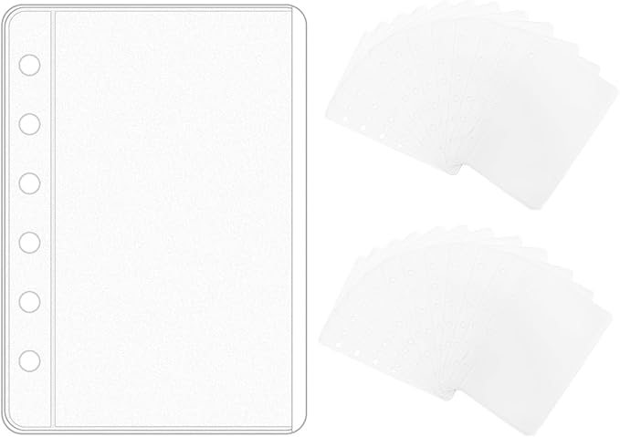 NatSumeBasics 24 A7 Binder Pockets Zipless Cash Envelopes Frost PVC 3“ x 5" Sheet Protectors for 6-Ring Planner Inserts Photos Cards Bills Organizer (A7 24pcs)