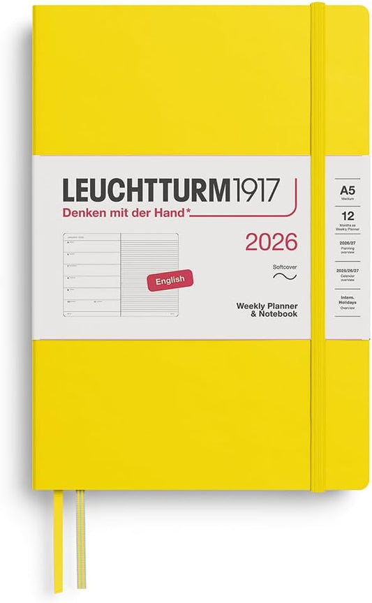 LEUCHTTURM1917 - Weekly Planner & Notebook 2026, Softcover, Medium (A5), Ruled, Lemon (Jan 1 - Dec 31, 2026)
