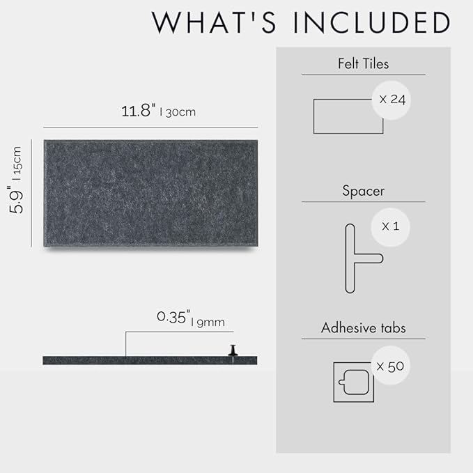 Large Bulletin Board 48x36- Office Wall Organizer to Replace Your Old Cork Boards for Walls for Office Decor - 24-Pack Felt Wall Tiles for Use in Home Office Decor as Photo Board (Moonstone)