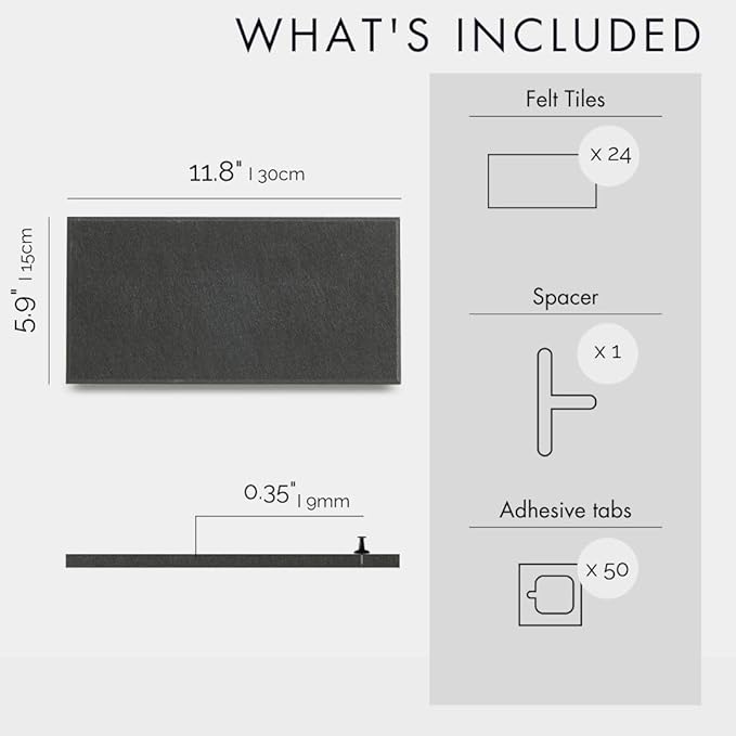 Large Bulletin Board 48x36- Office Wall Organizer to Replace Your Old Cork Boards for Walls for Office Decor - 24-Pack Felt Wall Tiles for Use in Home Office Decor as Photo Board (Black)