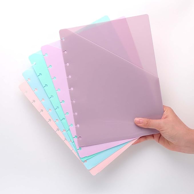 Discbound Dividers with Pockets 7x9.25 Classic Size Discbound Notebook Divider 9 Disc Bound Planner Inserts Pocket 5pcs Plastic Index Dividers for Planner Folder Office