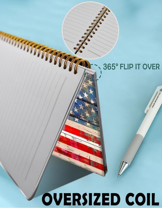 Spiral Journal Notebook for Women,A5 College Ruled Notebooks 6"x 8.4", 120 Pages (60 Sheets) Lined Journal with Premium Thick Paper,Perfect for School Office Home(Old American Flag)