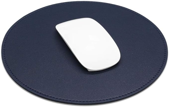 ProElife Premium Cute Round Mouse Pad Mat Waterproof PU Leather 8.66-Inch Mousepad with Anti-Skid Base Stitched Edge for Home Office Gaming Computer Laptop Accessories (Blue)