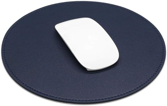 ProElife Premium Cute Round Mouse Pad Mat Waterproof PU Leather 8.66-Inch Mousepad with Anti-Skid Base Stitched Edge for Home Office Gaming Computer Laptop Accessories (Blue)