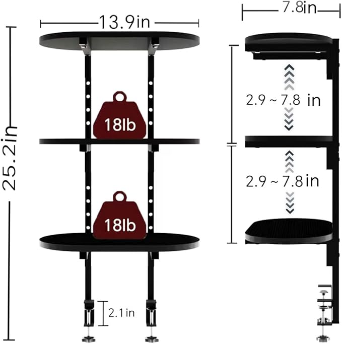 Aetheris Clamp On Desk Shelf, 3-Tier Adjustable Desk Storage Shelf, Wood Desktop Bookshelf, Desk Shelves Organizer for Offices, Study Rooms, and Game Rooms, Black