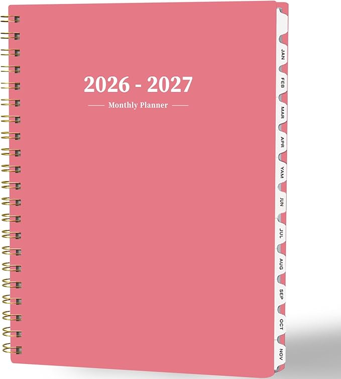Ymumuda 2026 Planner-2 Year Monthly Planner 2026-2027, JAN.2026 - DEC.2027, 8.5" x 11", 26-27 Monthly Calendar,Large Planner with Spiral Bound, 24 Months Perfect for School Office Schedule - Pink