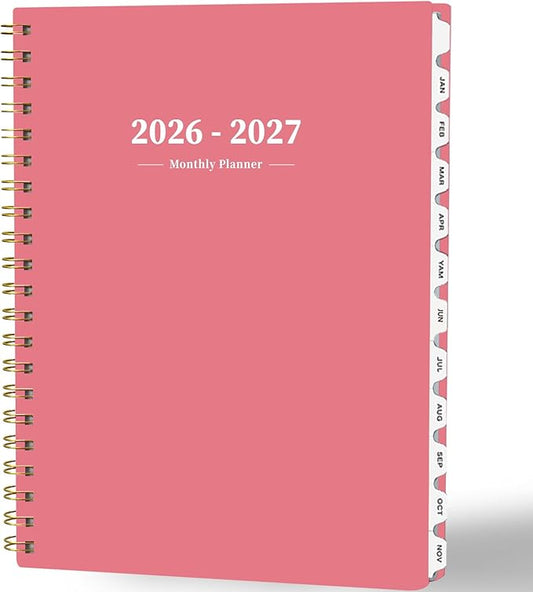 Ymumuda 2026 Planner-2 Year Monthly Planner 2026-2027, JAN.2026 - DEC.2027, 8.5" x 11", 26-27 Monthly Calendar,Large Planner with Spiral Bound, 24 Months Perfect for School Office Schedule - Pink