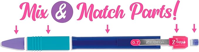Zebra Pen, Z-Grip Mechanical Pencil, Smooth Writing, Latex-Free Grip, 0.7mm Lead, #2 HB, Pre-Loaded with Lead and Eraser, for School, Office, Everyday Use, Bright Colorful Barrels, 10-Pack, (50710)