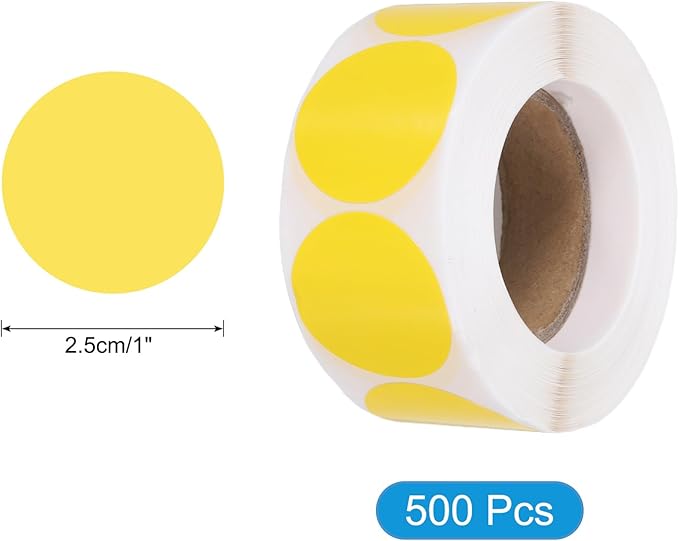 uxcell 500pcs Yellow Round Stickers Roll 1 Inch Self-Adhesive Stickers Coding Label Removable for DIY Crafts Homework, Office, Shop, Home, Classroom Marking