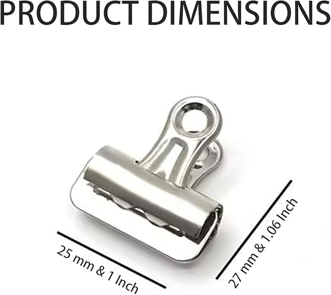 Medium Bulldog Clips, 60 Pcs, 1 Inch, Silver, 25 mm, Hinge Paper Clips, Metal Clamps for Crafts, Food Bags, Drawings, Photos