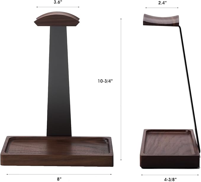 Walnut Headphone Stand, Wooden Headset Stand for Desk, Wood Gaming Headphone Holder with Storage Base for Airpod max, Bose, Razer, Sennheiser, Jabra, JBL, AKG, Vintage Gift for Men
