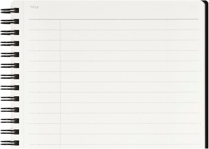 Maruman Mnemosyne Lined Notebook- A5, 8.27" x 6.34", 80 Sheets / 160 Pages, 8mm Wide Ruled Journal, Perforated Pages & Wire-Bound to Lay Flat, Black, Made in Japan