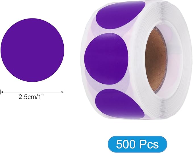 uxcell 500pcs Purple Round Stickers Roll 1 Inch Self-Adhesive Stickers Coding Label Removable for DIY Crafts Homework, Office, Shop, Home, Classroom Marking
