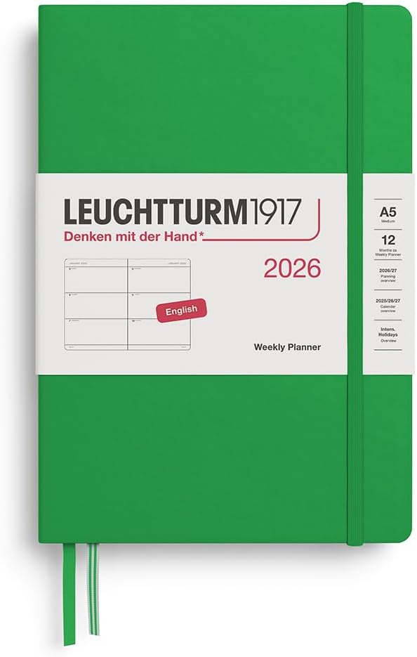 LEUCHTTURM1917 - Weekly Planner 2026, Hardcover, Medium (A5), Spring Leaf (Jan 1 - Dec 31, 2026)