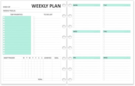 Undated Weekly Planner Refills for A5 Planner Binders - 53 Sheets/106 Pages Undated Colorful Weekly Planner, 8 Discbound, TUL Planner Refills, Weekly Plan (Left), Daily Details (Right), Lasts 1 Year, 5.8" x 8.25"