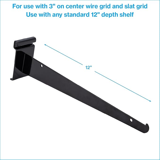 SSWBasics Grid Wall Accessory - 12 inch Black Metal Shelf Brackets for Wire Grid - Pack of 10 - Durable Gridwall Accessories - Grid Wall Shelf Brackets for Retail, Boutique, Thrift, Home Organization