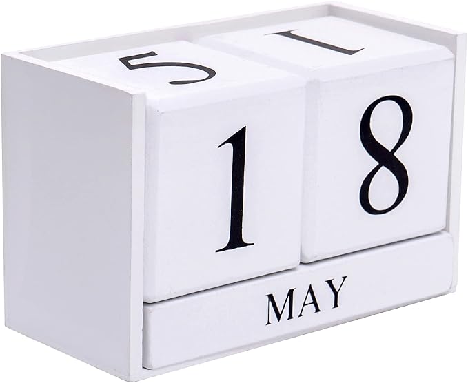 Notakia Wooden Gaobei Desk Blocks Calendar Perpetual Block Month Date Display (Large white)