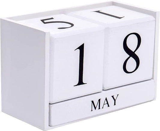 Notakia Wooden Gaobei Desk Blocks Calendar Perpetual Block Month Date Display (Large white)