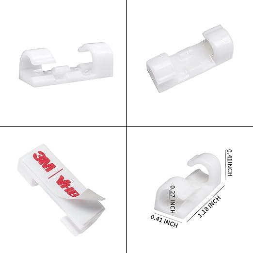 Self-Adhesive Cable Clips Organizer Drop Wire Holder Cord Management, Pack of 20 (White, 0.27 inch)