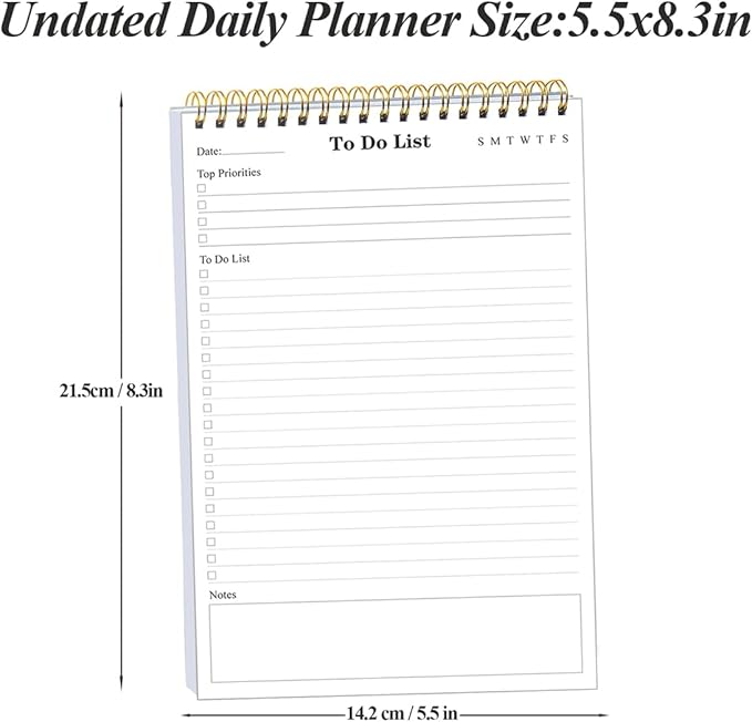 (20-Pack) To Do List Notepad - A5 Undated Daily Planner, 1000 Sheets/2000 Pages To Do List Notebook for Work, Spiral Waterproof Notepad for Office Supplies, School Planner, 5.8" x 8.3"