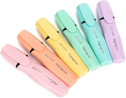 ZEYAR Aesthetic Highlighter Pen, Chisel Tip Marker Pen, AP Certified， Assorted Colors, Water Based, Quick Dry, Cute Highlighters, Patented Product (6 Macaron Colors)