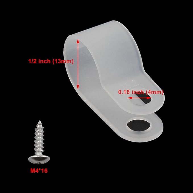 50Pcs 1/2 Inch Rope Light P-Style Clips with Screws, Cable Clip Wire Clamp Cable Organizer Cord Holder for Wire Management