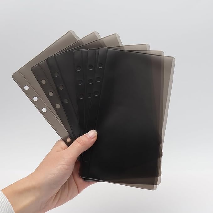 NatSumeBasics 12 Black A6 Binder Pockets Zipless Cash Envelopes Budget Binder Inserts PVC Sheet Protector for 6 Ring A6 Binders Organizer Accessories (Black)