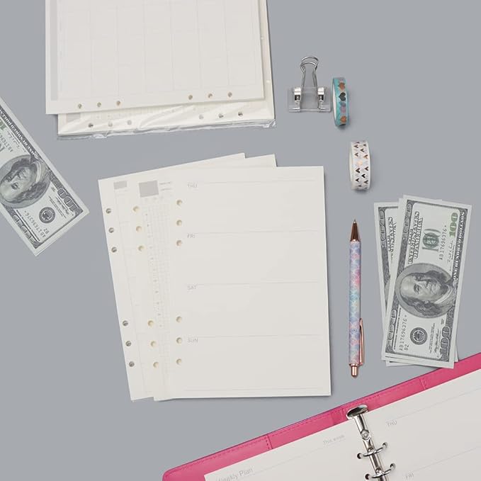 AxeWoodz A5 Refill Paper 3 Pack Undated Daily Weekly Monthly Binder Inserts 6-Hole Punched Filler Paper Planner Refills, 135 Sheets/270 Pages Refillable Binder Papers