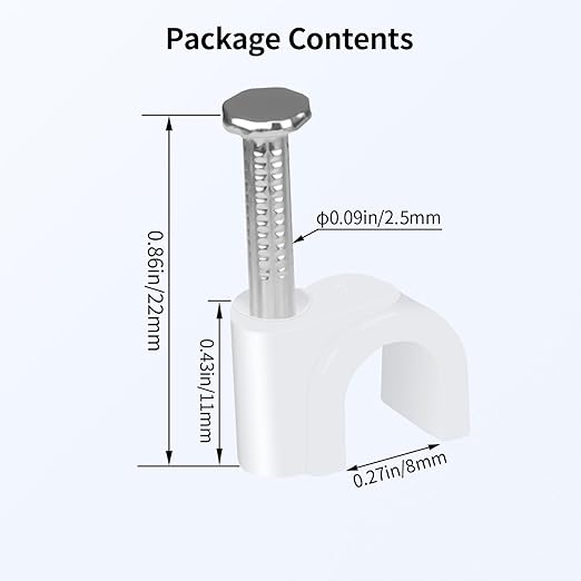 LeMotech Cable Clips, 200pcs 7mm Wire Wall Clips with Steel Nails, Coax Cable Clips Speaker Wire Clips for Cord Management RG58 RG59 CAT5 CAT6 Ethernet Cable Clamps, White