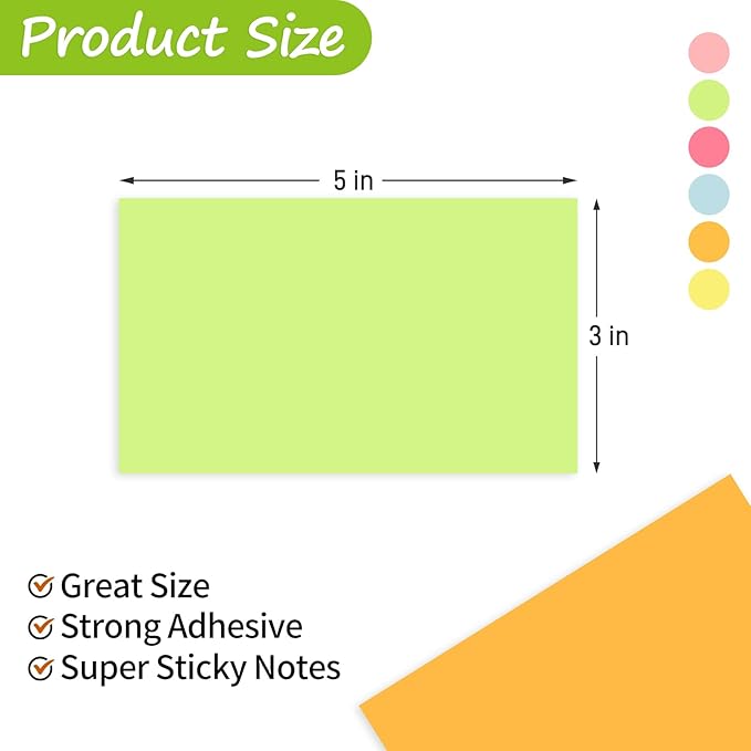 960 Sheets 3 in x 5 in Large Sticky Notes, 76 x 127 mm 6 Pads Assorted Self-Stick Pads for Notebook,Office,School and Home,80 Sheets/Pad (12 Pads Brillant)