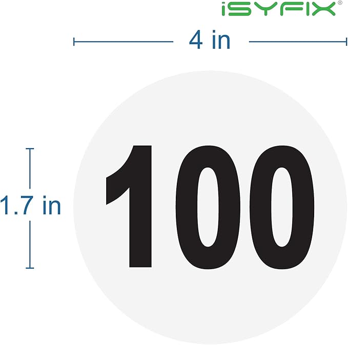 iSYFIX White Consecutive Number Stickers – 1 to 100, 4-inch, 1 Set – Vinyl Self Adhesive Premium Decal, Ideal for Inventory, Storage, Organizing, Boxes, Bins, Toolbox, Lockers & More, Indoor/Outdoor