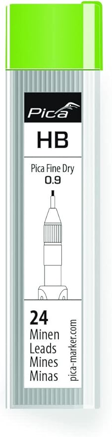 Pica Fine Dry HB 7030 Replacement Lead Set Graphite Lead 9 mm for Almost All Surfaces for Precision without Sharpening Includes Eraser 7030