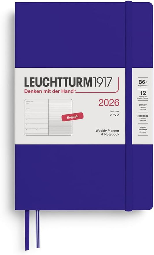 LEUCHTTURM1917 - Weekly Planner & Notebook 2026, Softcover, Paperback (B6+), Ruled, Ink (Jan 1 - Dec 31, 2026)