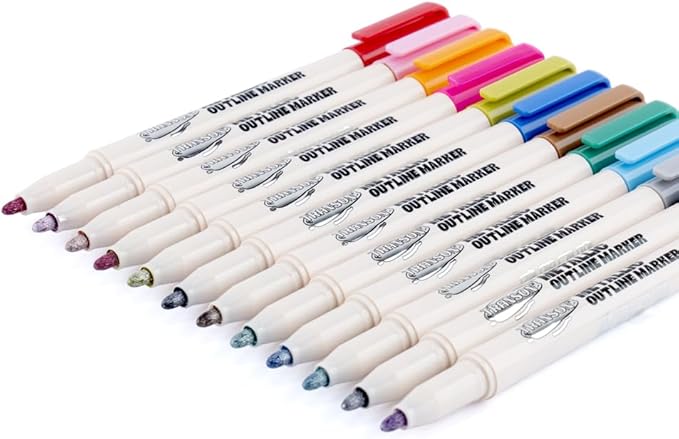 TRANSON 12pcs Outline Shimmering Markers with Metallic for Fun Art Drawing Craft DIY