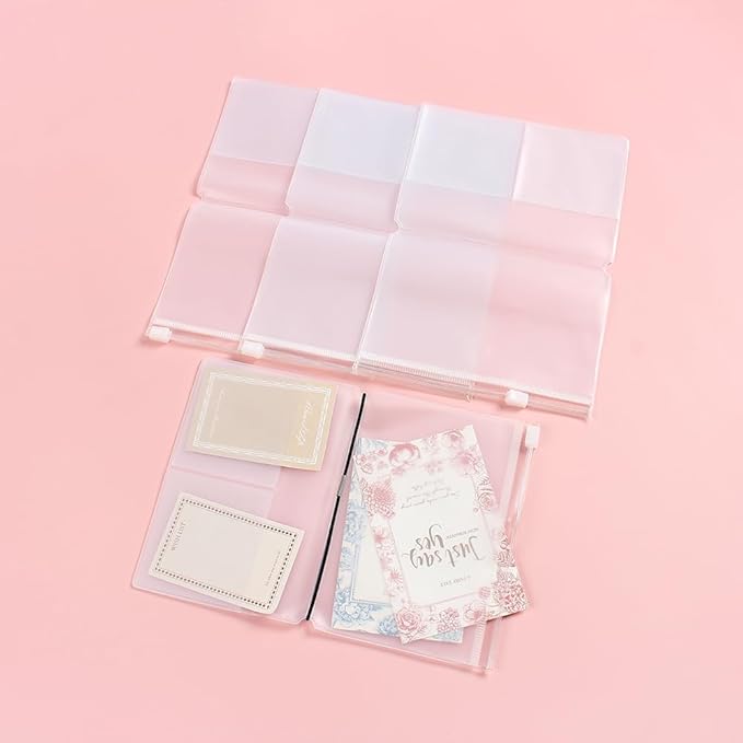 Clear Zipper Pocket for Travelers Notebook, 4 Insert Passport Size Pouch Refill with 4 Elastic Bands for TN Accessories Paper Card Holder