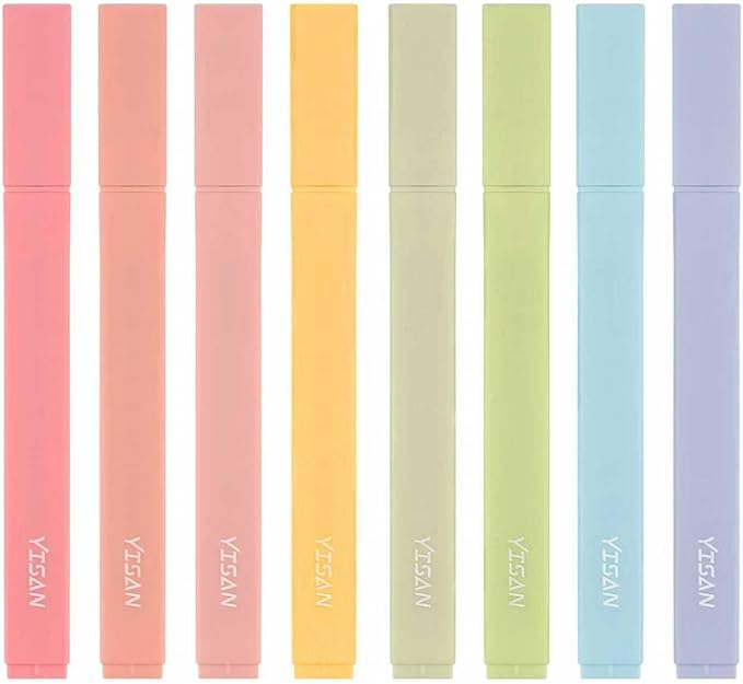YISAN Highlighters Pastel Assorted Colors,Soft Tip,Cute Aesthetic for Book Journal,8-Pack, 70948