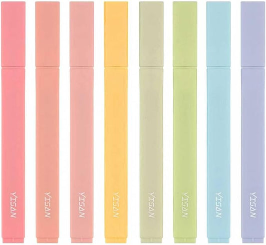 YISAN Highlighters Pastel Assorted Colors,Soft Tip,Cute Aesthetic for Book Journal,8-Pack, 70948