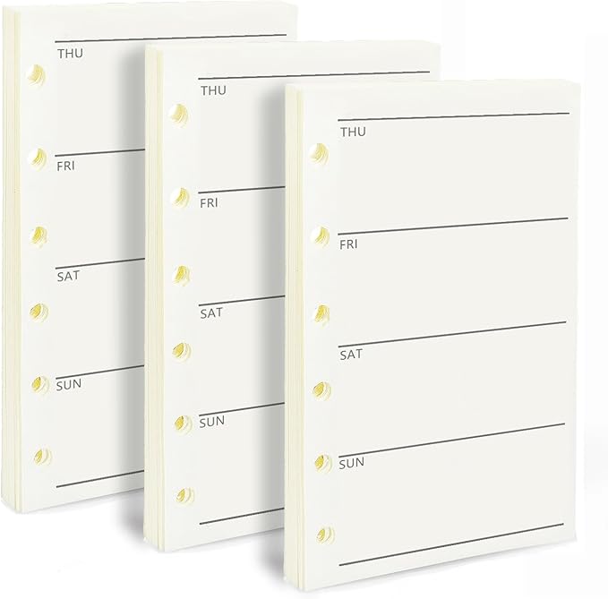A7 Planner Refill, 3 Pack 135 Sheets/270 Pages Weekly Plan Paper, 6 Ring A7 Pocket Binder Refills Inserts Mini Refill, 6 Hole Loose Leaf Paper Refill for Binder Journal Notebook(4.72'' x 3.34'')