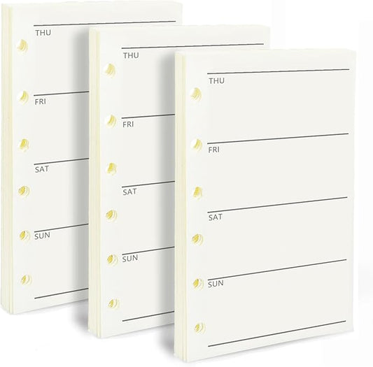 A7 Planner Refill, 3 Pack 135 Sheets/270 Pages Weekly Plan Paper, 6 Ring A7 Pocket Binder Refills Inserts Mini Refill, 6 Hole Loose Leaf Paper Refill for Binder Journal Notebook(4.72'' x 3.34'')