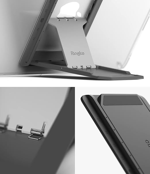 Ringke Outstanding Universal Tablet Stand Spring-Action Kickstand Multi Angle Adhesive Attachment for iPad Tablets, E-Reader, and More - Dark Gray
