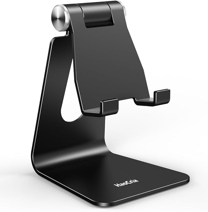 Cell Phone Stand for Desk- Adjustable Phone Stand Holder, Cradle, Dock, Desktop Stand for iPhone 17 16, 15, 14, Plus, Pro, Pro Max, 13 12 X XS,4-8" Phones, Office Accessories (Black)