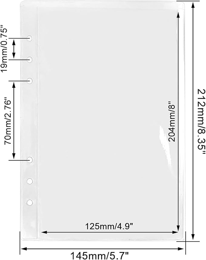 NatSumeBasics 12 A5 Binder Pockets Clear Zipless Cash Budget Envelopes for 6-Ring Notebook Binder Sheet Protectors Organize Photos Cards Bills (A5, Clear)