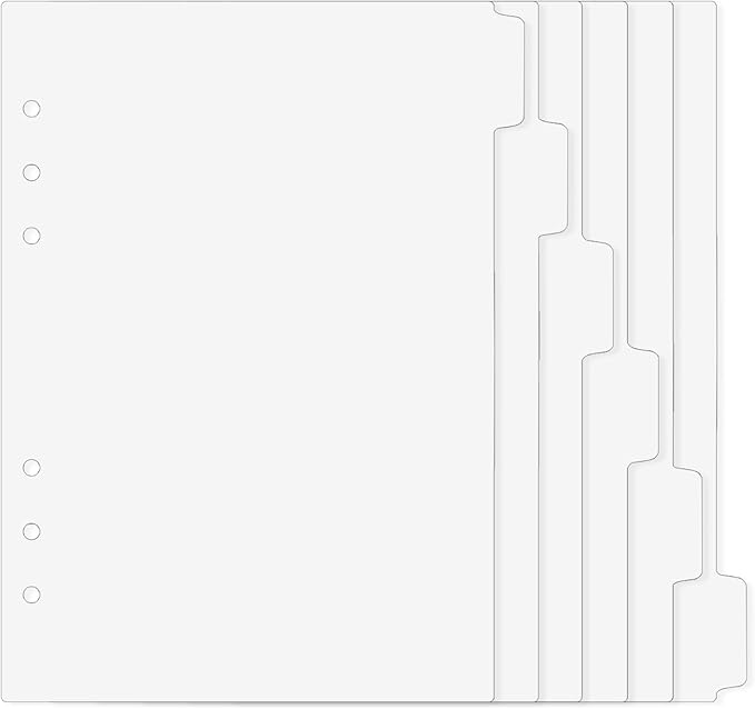 6 Pcs A5 Binder Dividers, 6 Holes Clear Binder Divider Index with Tabs Insertable Plastic Index Divider Sheets 6 Rings Planner Divider Index Page for Binder Notebook Journal Diary Memo Notepad