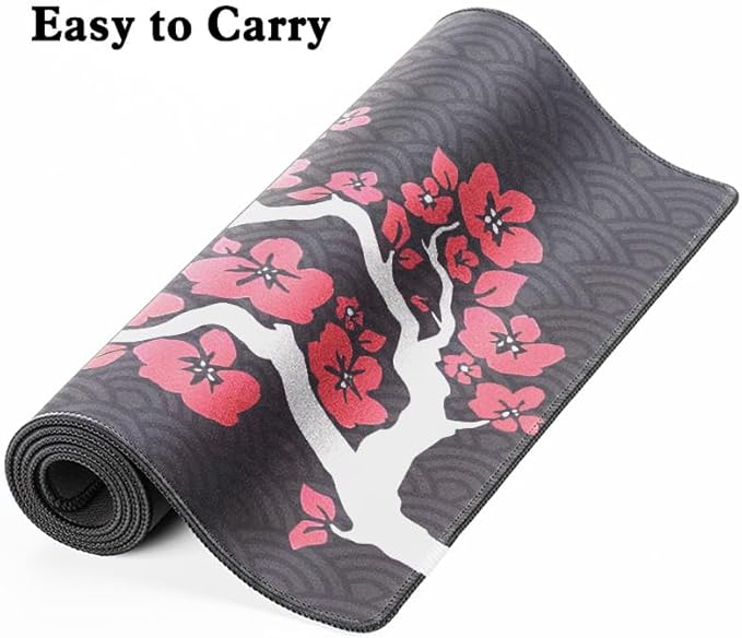 Cherry Blossoms and Waves Desk Pad Mouse Pad,Expand XL Mouse Mat with Stitched Edges,Non-Slip Rubber Base Large Mousepad for Office PC Keyboard Laptop and Homework Desk Mat(31.5X11.8 in)