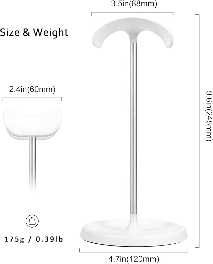 Headphone Stand, Curved Headset Stand with Storage Tray, Heavy Base Gaming Headset Holder for AirPods Max, AirPods, AirPods Pro, Beats, Bose, Sennheiser, Sony and More (White)