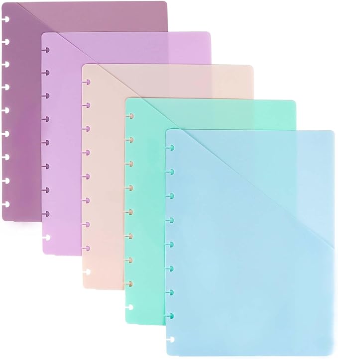 Discbound Dividers with Pockets 7x9.25 Classic Size Discbound Notebook Divider 9 Disc Bound Planner Inserts Pocket 5pcs Plastic Index Dividers for Planner Folder Office