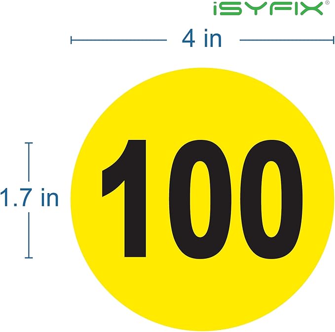 iSYFIX Yellow Consecutive Number Stickers – 1 to 100, 4-inch, 1 Set – Vinyl Self Adhesive Premium Decal, Ideal for Inventory, Storage, Organizing, Boxes, Toolbox, Lockers & More, Indoor/Outdoor